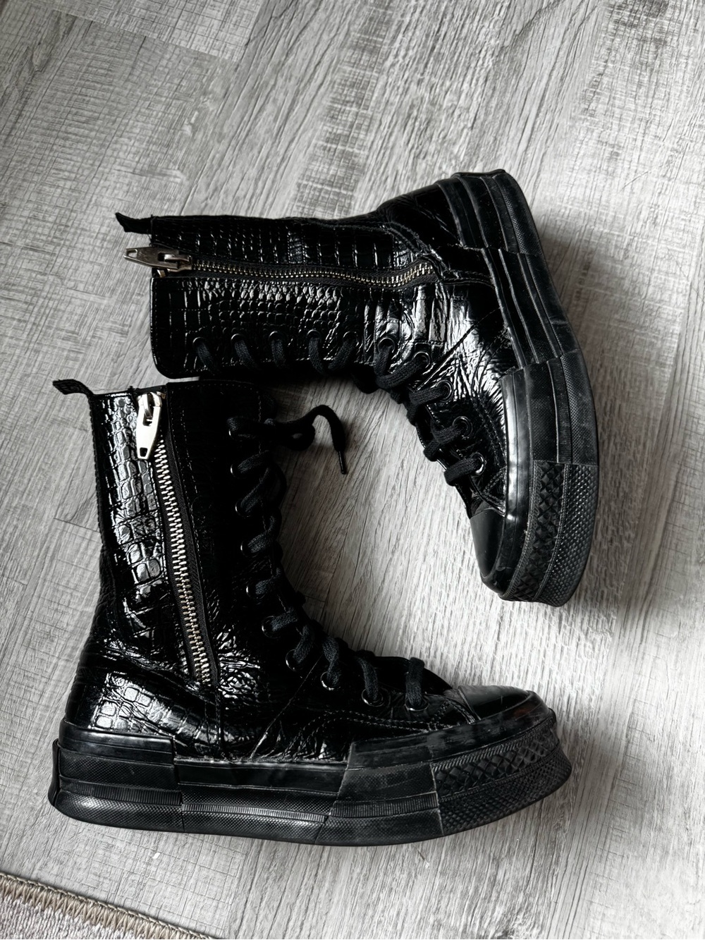 Converse Black Croc-Embossed High-Top Sneakers with Side Zipper